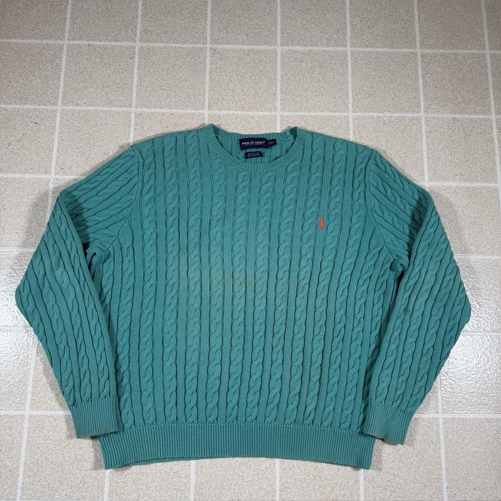 Ralph Lauren Polo Golf Cable Knit Sweater 85% Cotton 15% Cashmere Size XL Preppy